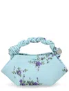Ganni Mini Bag Structured Shape Floral Pattern Handle In Blue