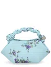 Ganni Mini Bag Structured Shape Floral Pattern Handle In Blue