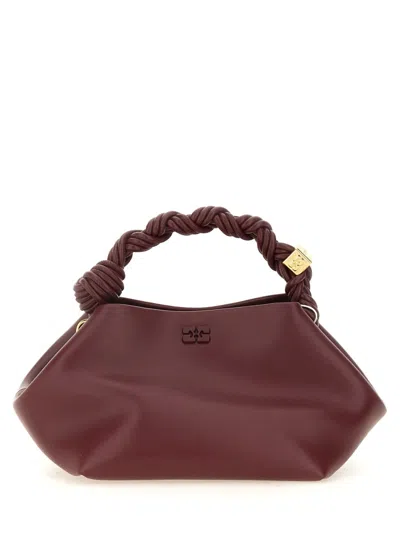 Ganni Small Bou Bag In Recycled Leather Blend In Burgundy