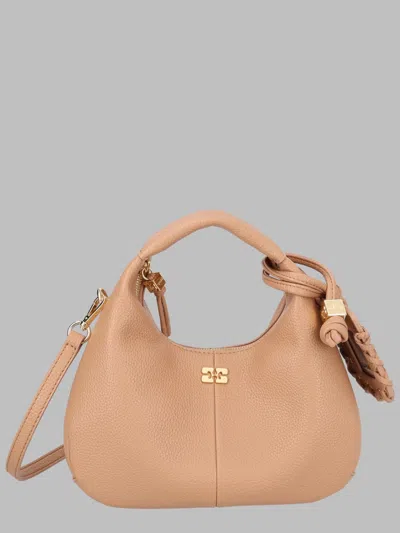 Ganni Borsa Hobo Mini Con Logo In Neutral