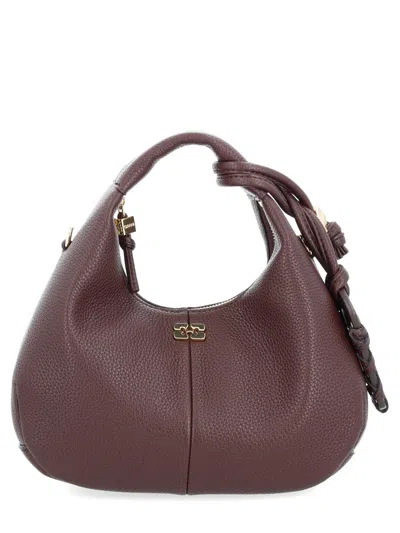 Ganni Small Hobo Shoulder Bag Textured Leather In Brown