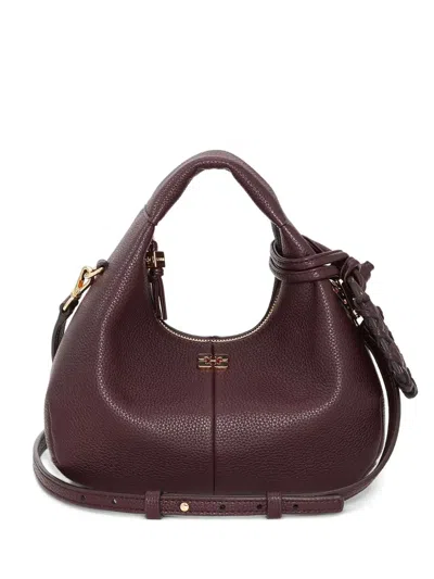 Ganni Mini Tote Bag In Textured Leather In Burgundy