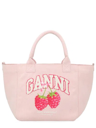 Ganni Small Easy Shopper Raspberry Print In Pink