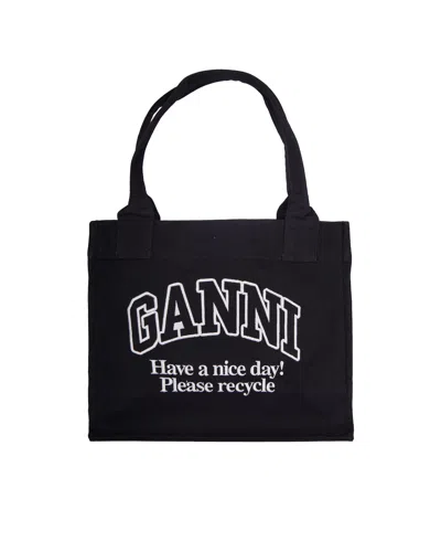 Ganni Borsa Tote Large Leopard In Black