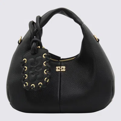 GANNI GANNI BLACK LEATHER HOBO MINI GRAINED TOP HANDLE BAG