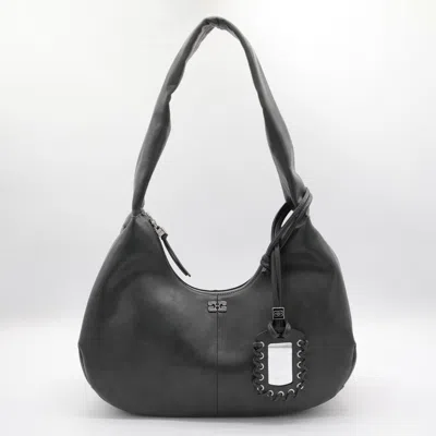 GANNI GANNI BLACK LEATHER HOBO MEDIUM SHOULDER BAG