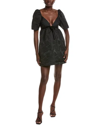 Ganni Botanical Jacquard Mini Dress In Black