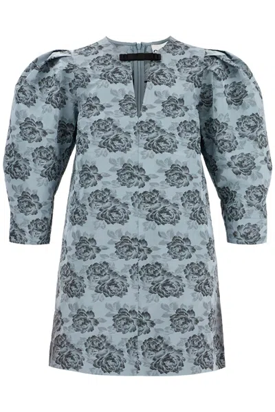 Ganni Blue Floral Jacquard A-line Mini Dress