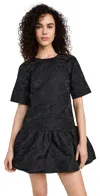 Ganni Botanical Jacquard Open Back Mini Dress Black In Black