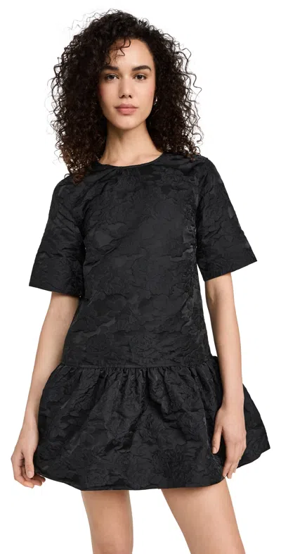 Ganni Botanical Jacquard Open Back Mini Dress Black In 099 Black