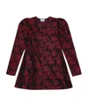 Ganni Botanical-print Jacquard Long-sleeve Minidress In Brown