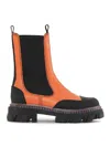 Ganni Cleated Mid Chelsea Combat Boots In Red Leather In Nude & Neutrals