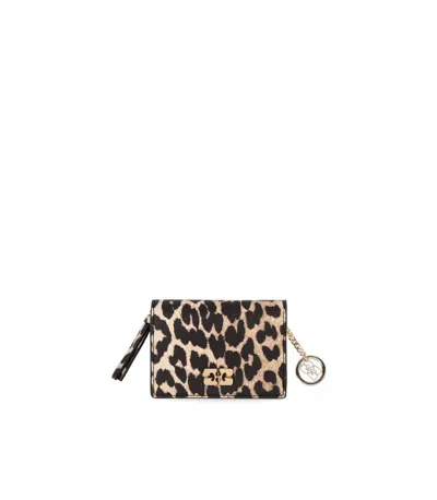 Ganni Bou Animalier Card Holder In Brown