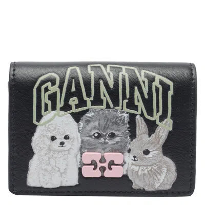 Ganni Bou Animals Cards Holder In Black