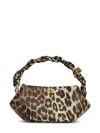Ganni Leopard Print Mini Bou Bag With Twisted Handle In Grey