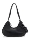 Ganni Bou Bag Hobo Medium Black Shoulder Bag With Shoulder Strap And Removable Logo Patch In Leather Woman