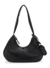 Ganni Bou Bag Hobo Medium Black Shoulder Bag With Shoulder Strap And Removable Logo Patch In Leather Woman In Black
