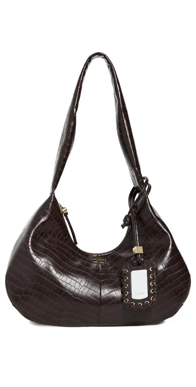 Ganni Bou Bag Hobo Medium Croco Bag Chocolate Fondant