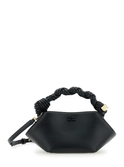 GANNI 'BOU' BLACK MINI HANDBAG WITH BRAIDED HANDLE AND REMOVABLE SHOULDER STRAP IN LEATHER WOMAN
