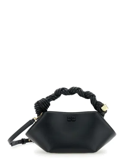 GANNI 'BOU' BLACK MINI HANDBAG WITH BRAIDED HANDLE AND REMOVABLE SHOULDER STRAP IN LEATHER WOMAN