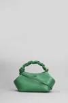 Ganni Bou Mini Green Handbag With Butterfly Logo And Braided Handle In Leather Woman In Green