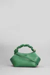 Ganni Bou Mini Green Handbag With Butterfly Logo And Braided Handle In Leather Woman In Green
