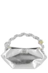 Ganni Mini Leather Bou Top-handle Bag In Silver