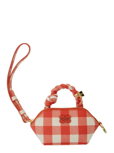 GANNI 'VICHY' RED NANO BAG WITH BRAIDED HANDLE AND LOGO PLAQUE IN LEATHER BLEND WOMAN