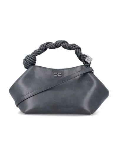 Ganni Small Braided Bow Shoulder Bag In Black