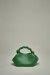 Ganni Bou Bag Small Hand Bag In Green Leather In Green