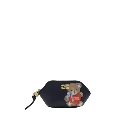 Ganni Bou Bear Printed Coin Purse In Black