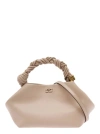 GANNI BOU' BEIGE HANDBAG WITH BUTTERFLY LOGO AND HAND-BRAIDED STRANDS IN LEATHER