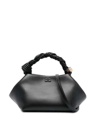 Ganni ' Bou' Black Handbag With Butterfly Logo And Hand-braided Strands In Leather Woman