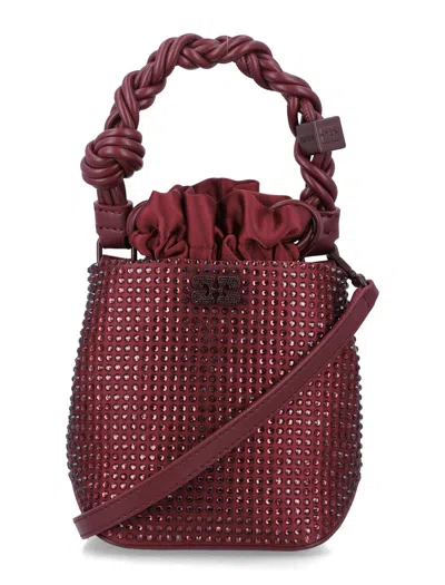 Ganni Bou Braided-handle Crystal-embellished Bucket Bag In Purple