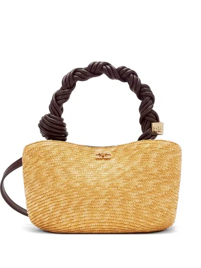 Ganni Bou Braided-handle Tote Bag In Yellow