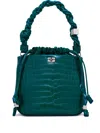 Ganni Bou Medium Green Croco Embossed Bucket Bag In Green