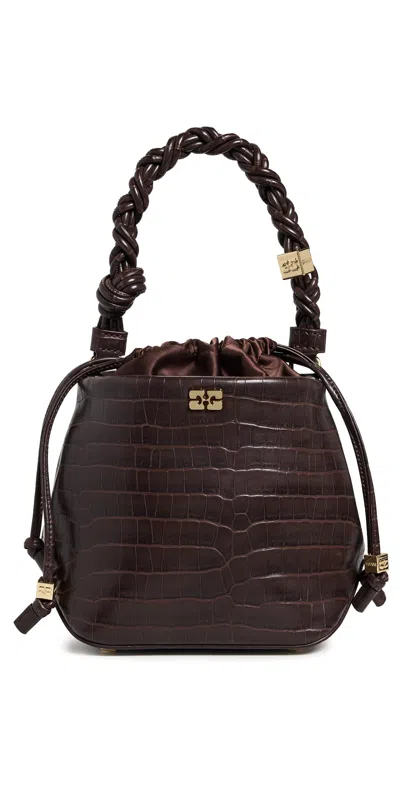 Ganni Bou Bucket Bag Croco Chocolate Fondant In Brown
