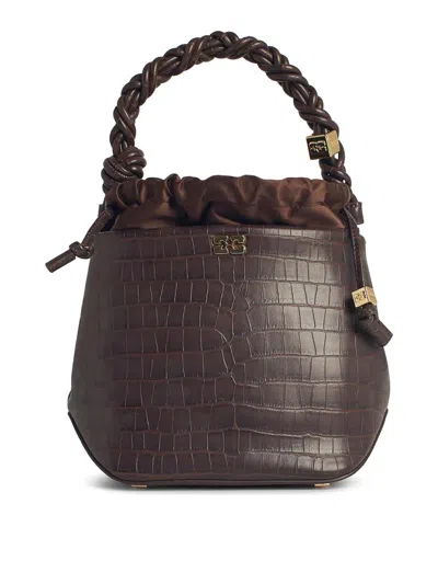 Ganni Bou Bucket Bag In Brown Leather Blend