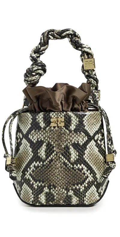 Ganni Bou Bucket Bag Mini Snake Egret In Animal Print