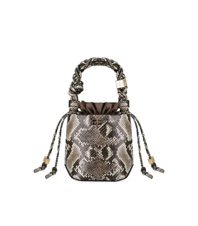 Ganni Bou Bucket Bag With Python Print In Green