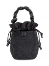 Ganni Bou Mini Satin Bucket Bag In Black