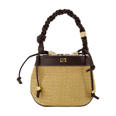 Ganni Bou Bucket Shoulder Bag - Raphia - Brown