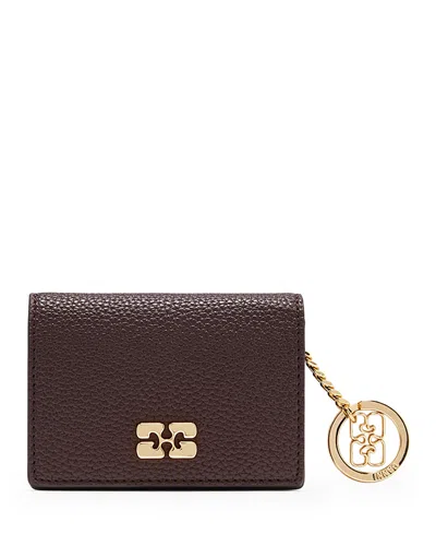 Ganni Bou Card Holder W/ Flap In Brown