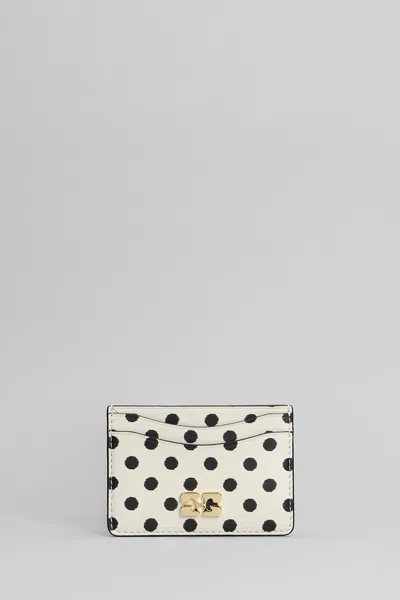 Ganni Bou Card Holder Wallet In Beige Leather