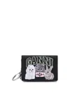 Ganni Bou Card Holder With Animals In Black