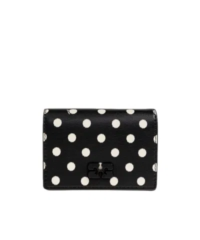 Ganni Bou Card Holder With Flap With Dots In Black