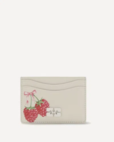 Ganni Bou Card Holder With Raspberry Print In White