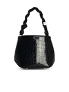 GANNI BOU COCCO BUCKET BAG IN BLACK RECYCLED LEATHER BLEND