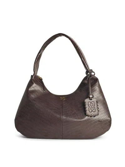 Ganni Bou Croco Xxl Bag In Brown