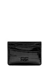 Ganni Bou Crocodile-effect Patent Leather Card Holder In Black